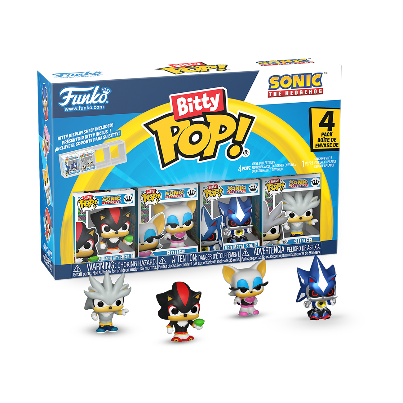 Funko Bitty Pop! 4 Pack: Sonic The Hedgehog - Shadow with Emerald, Rouge, Neo Metal Sonic, Silver The Hedgehog